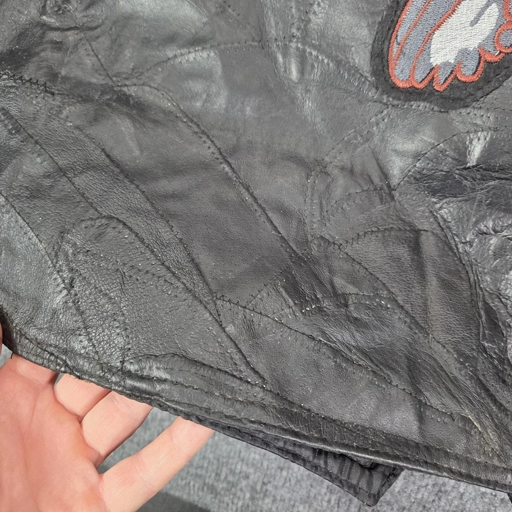 Ashburn Vest Mens 2XL Black Leather Eagle Patch Biker Patriotic USA Motorcycle
